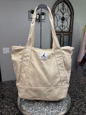 Jordan Cream Canvas Tote Bag with Jordan Logo